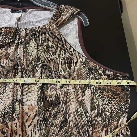 MSK Women Sleeveless Gold Shimmer Ruffle Hem Animal Print Dress Size 2X - Picture 6 of 9